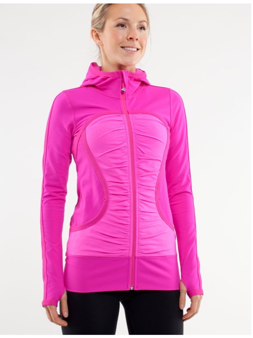 Lululemon Pure Balance Full Zip Hoodie Pink Full Zip Rouched Hooded Jacket